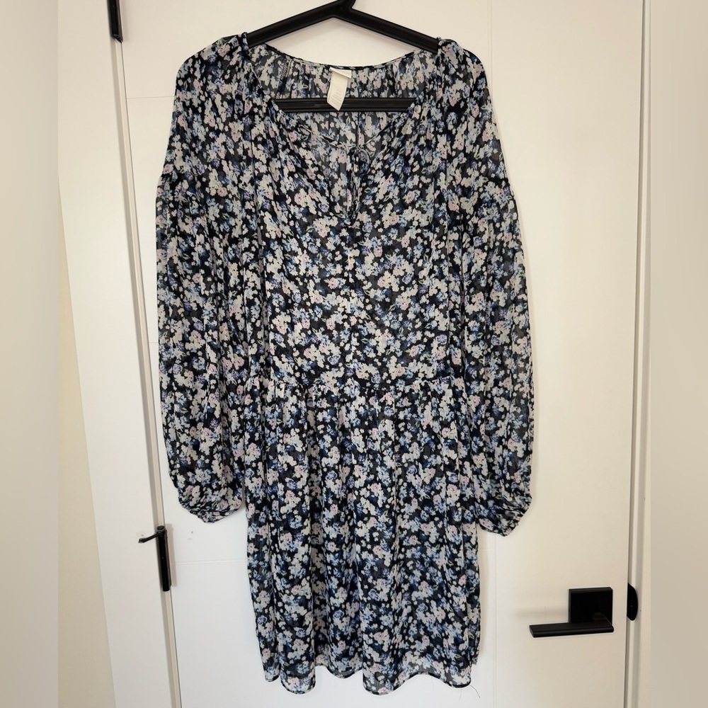 H&M Floral Sheer Dress XS Balloon Sleeves Boho Cottagecore Prairie Romantic